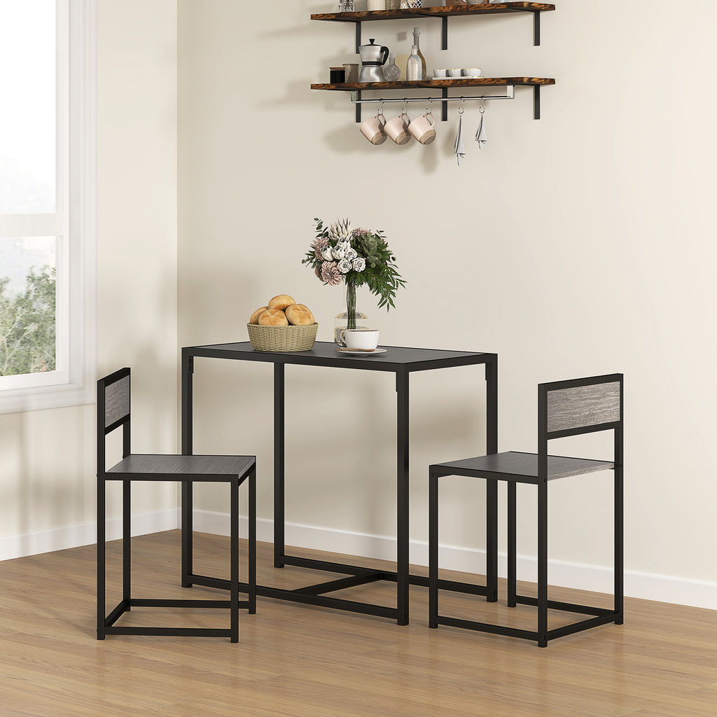3-teiliges Bartisch-Set Hochtisch-Set 3-teilig, 2 Stühle, 1 Tisch, 90 cm x 47 cm x 76 cm, Grau