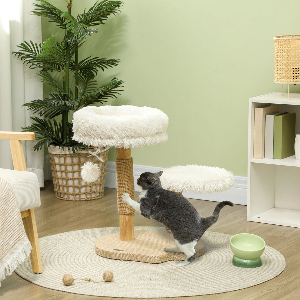 Katzenbaum, 61,5 cm, mit Katzenbett, Kratzpfosten, Sprungplattform, Spielzeugball, für Katzen bis zu 5 kg, Weiß