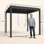 Pergola 3x3 m Aluminium Terrassenüberdachung mit LED-Beleuchtung Fernbedienung verstellbar Lamellendach