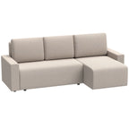 Ecksofa mit Schlaffunktion und umkehrbarer Chaiselongue, L-förmiges 3-Sitzer Sofa aus Veloursbezug, Beige
