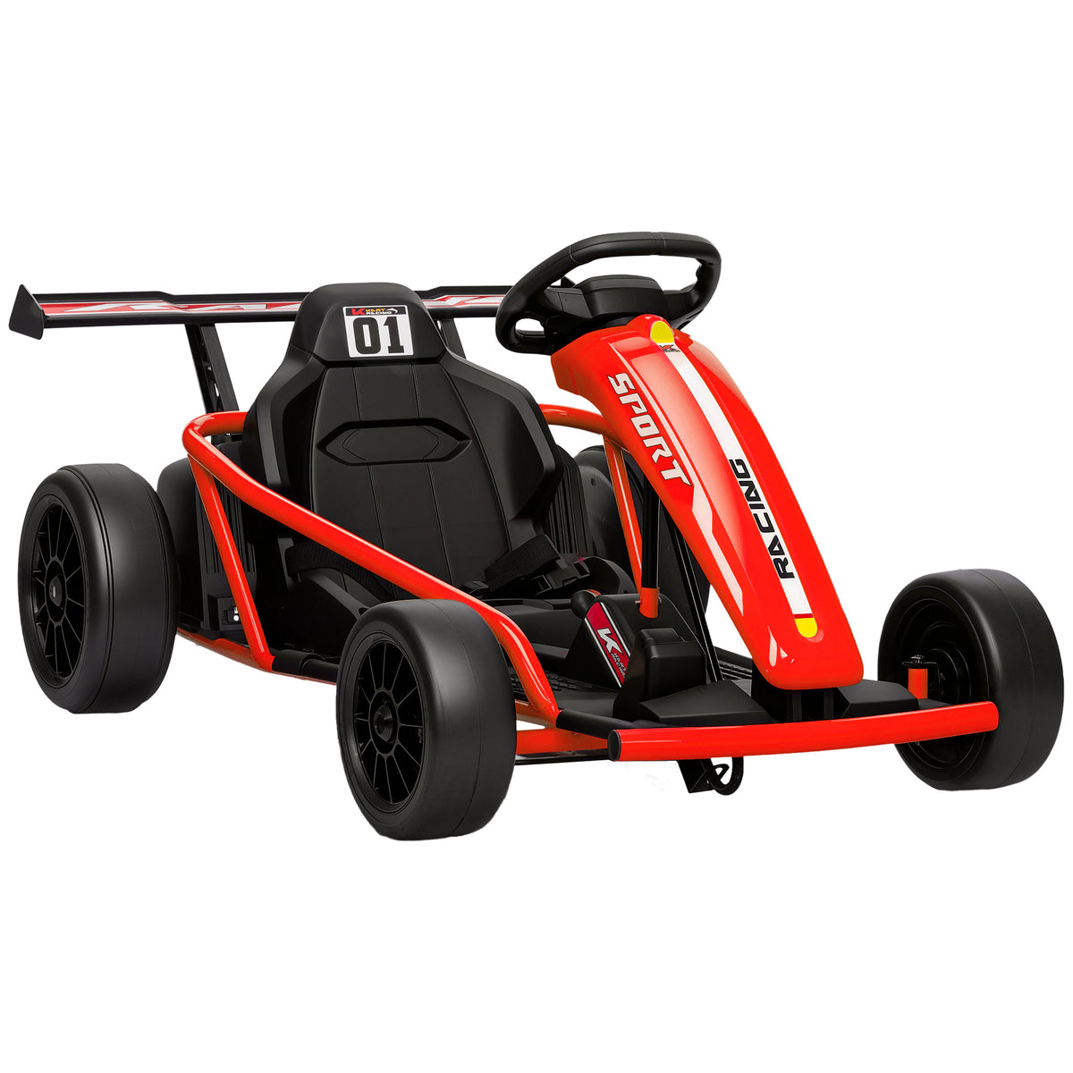 24V Elektro-Go-Kart zum Fahren und Driften, Nylon-Reifen, Sicherheitsgurt, Hupe, Musik f¨¹r 8-12 Jahre Rot