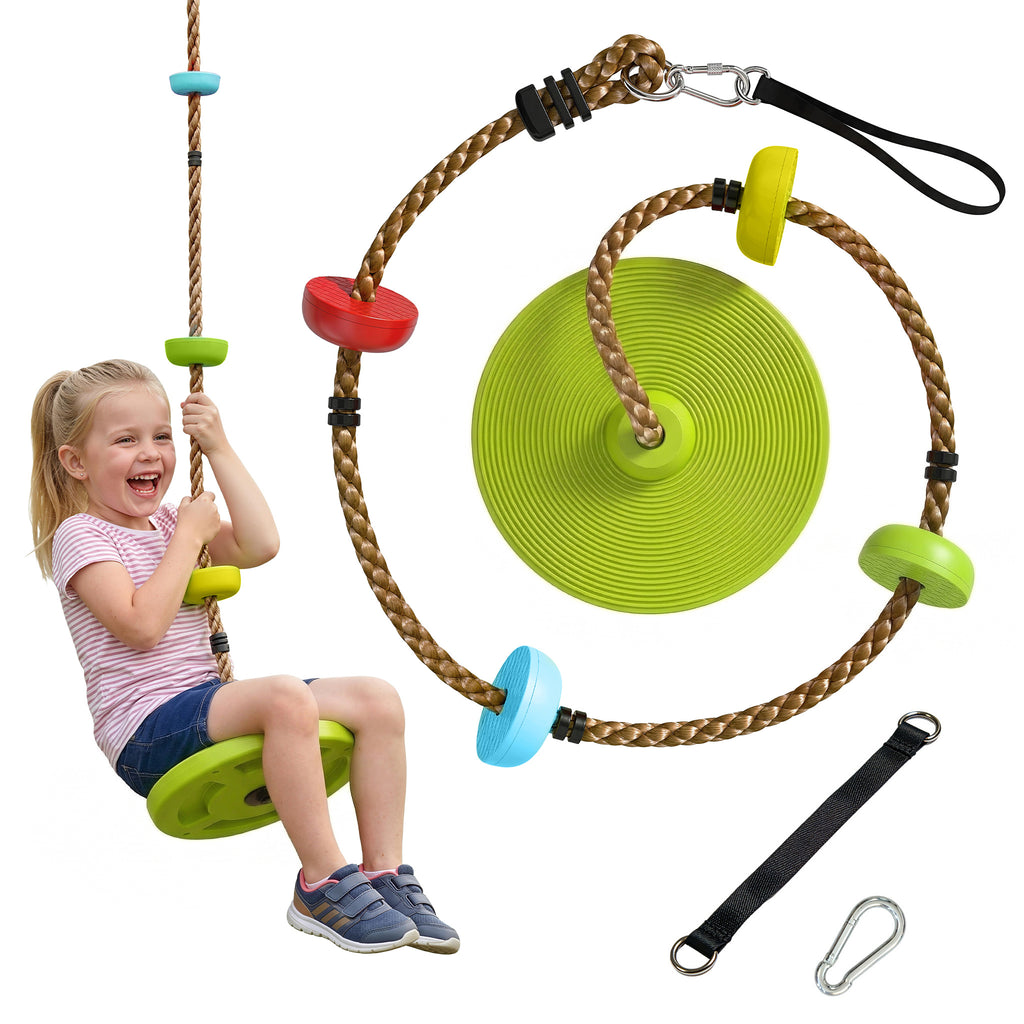 Kletterseil Schaukel Baum Kinderschaukel mit Plattform Scheibenschaukel Sitz Outdoor Spielset für 3-8 Jahre Kinder Grün