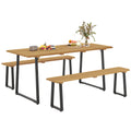 Sitzgruppe 3-teilig Holz Essgruppe für 6 Personen Esstisch mit 2 Bänke Schirmloch Holztisch 178 x 76 x 77 cm Naturholz
