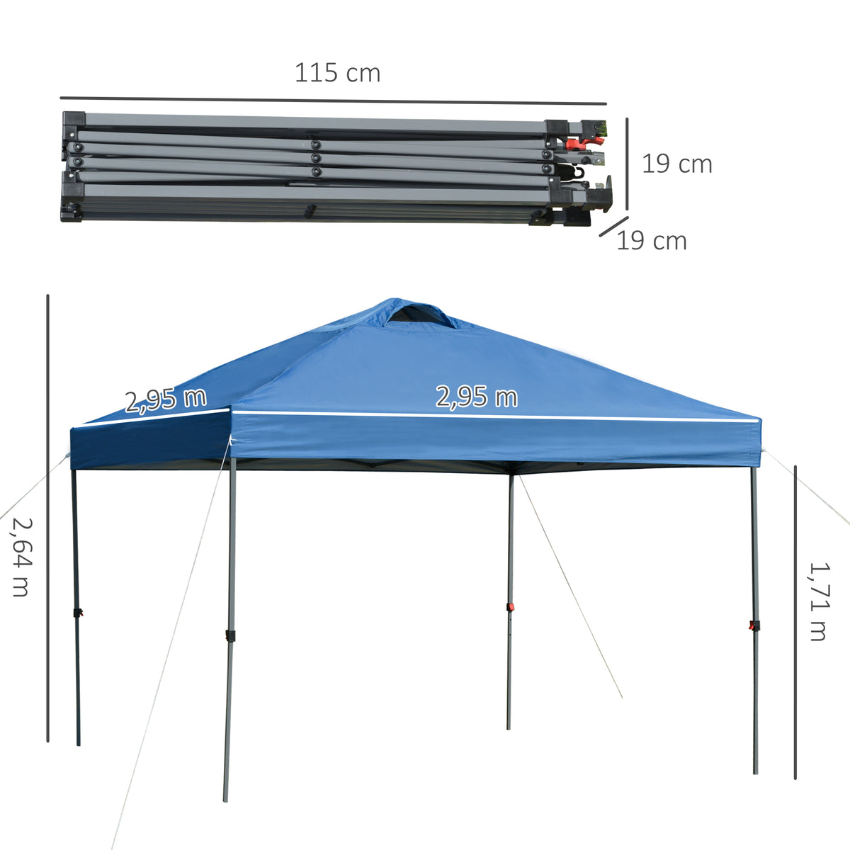 Garten-Pavillon, Faltpavillon, Festzelt, Gartenzelt inkl. Heringe Abspannseile, Oxfordstoff, 2,99 x 2,99 x 2,64 m, Blau