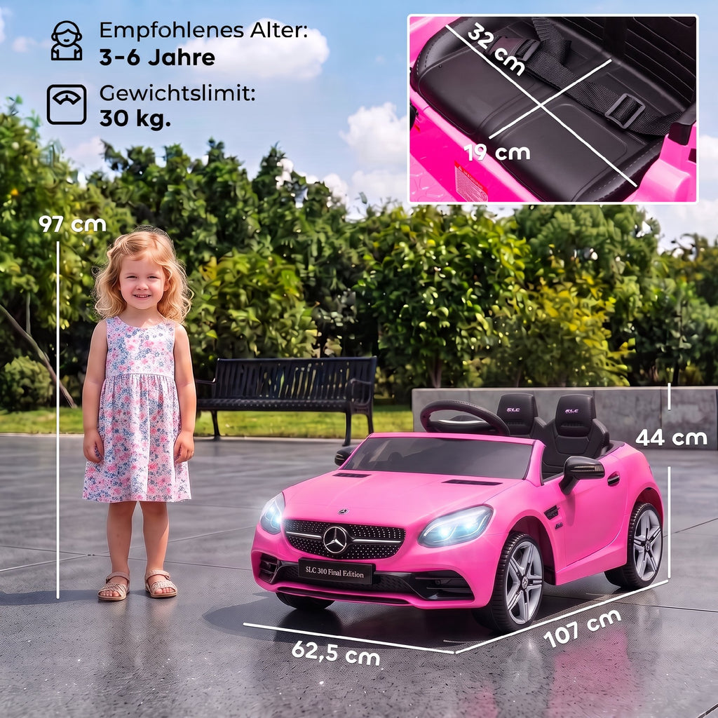 Kinder-Elektroauto, mit LED-Scheinwerfern, Sicherheitsgurt, Hupe, Musik, 3 bis 5 km/h, Rosa, 107 x 62,5 x 44cm
