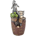 Springbrunnen 4-stufig rustikal Gartenbrunnen mit LED Beleuchtung Pflanzkübel Pumpe, Verstellbar 34 x 31 x 76 cm