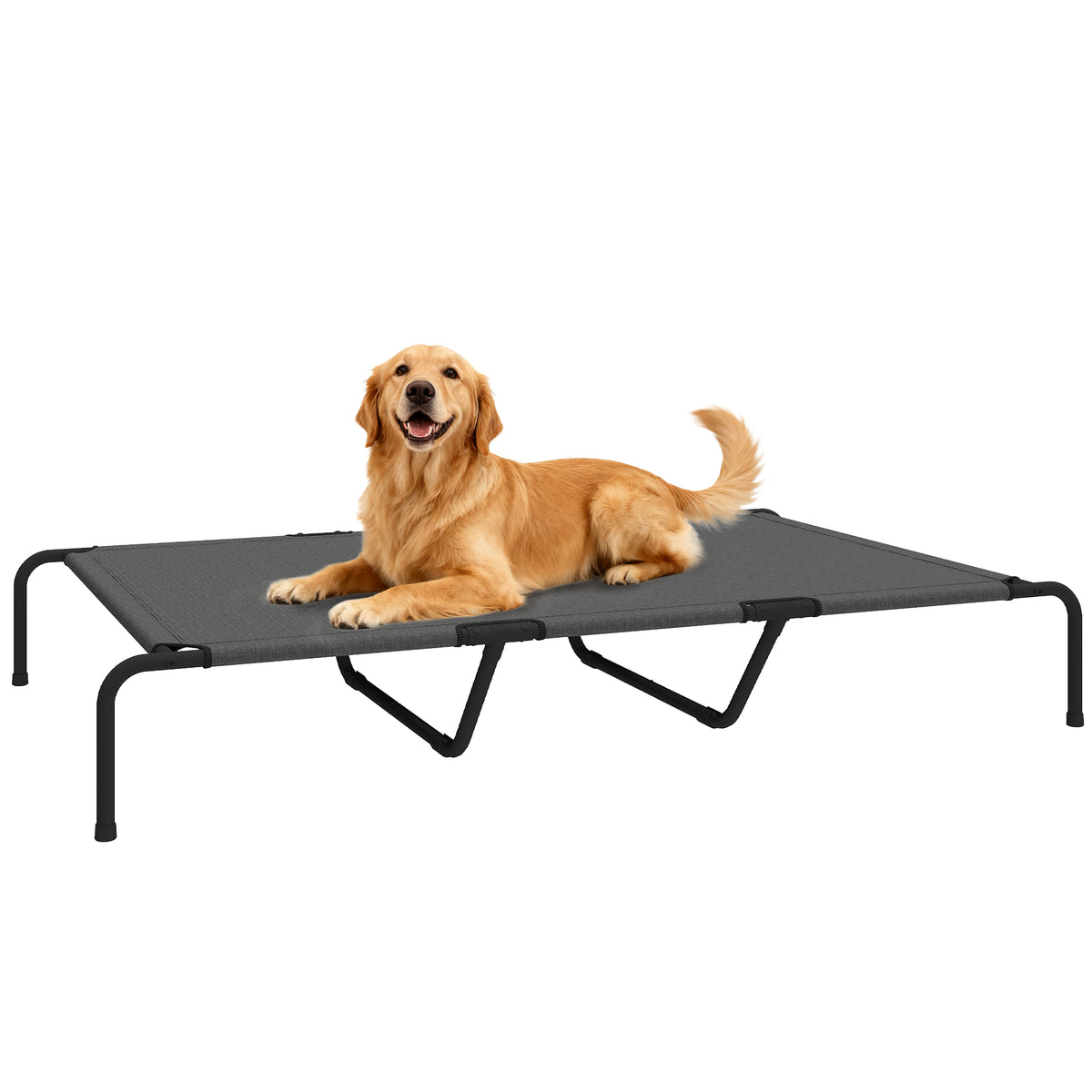 Hundeliege Outdoor, Erh?htes Hundebett f¨¹r gro?e Hunde, mit Waschbares Mesh Stahlrahmen, 152 x 94 x 23 cm, Grau