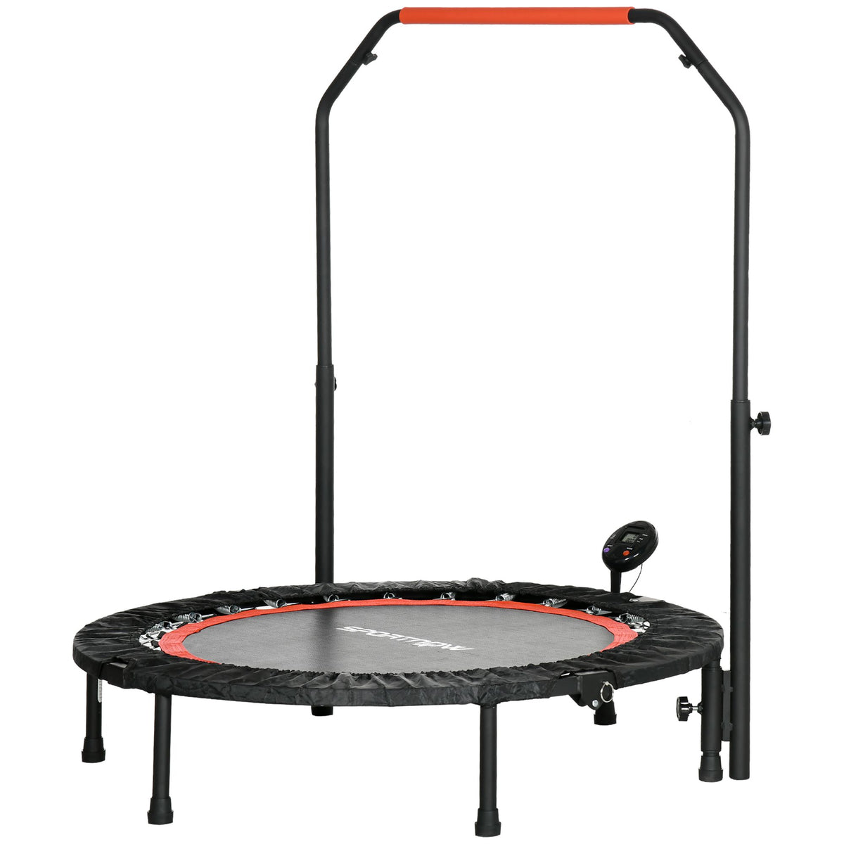 Mini-Trampolin, mit höhenverstellbarem Haltegriff, LCD-Monitor, Stahl, schwarz+rot, Ø102 x 99-123cm