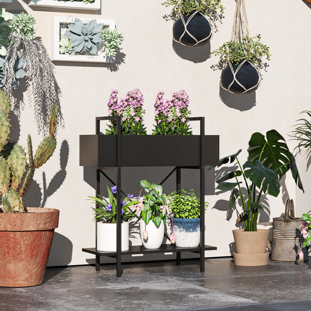 Pflanzenst?nder, Blumentopfst?nder mit 2 Ebenen, Ablaufl?cher, f¨¹r drinnen und drau?en, Metall, Schwarz