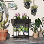 Pflanzenst?nder, Blumentopfst?nder mit 2 Ebenen, Ablaufl?cher, f¨¹r drinnen und drau?en, Metall, Schwarz