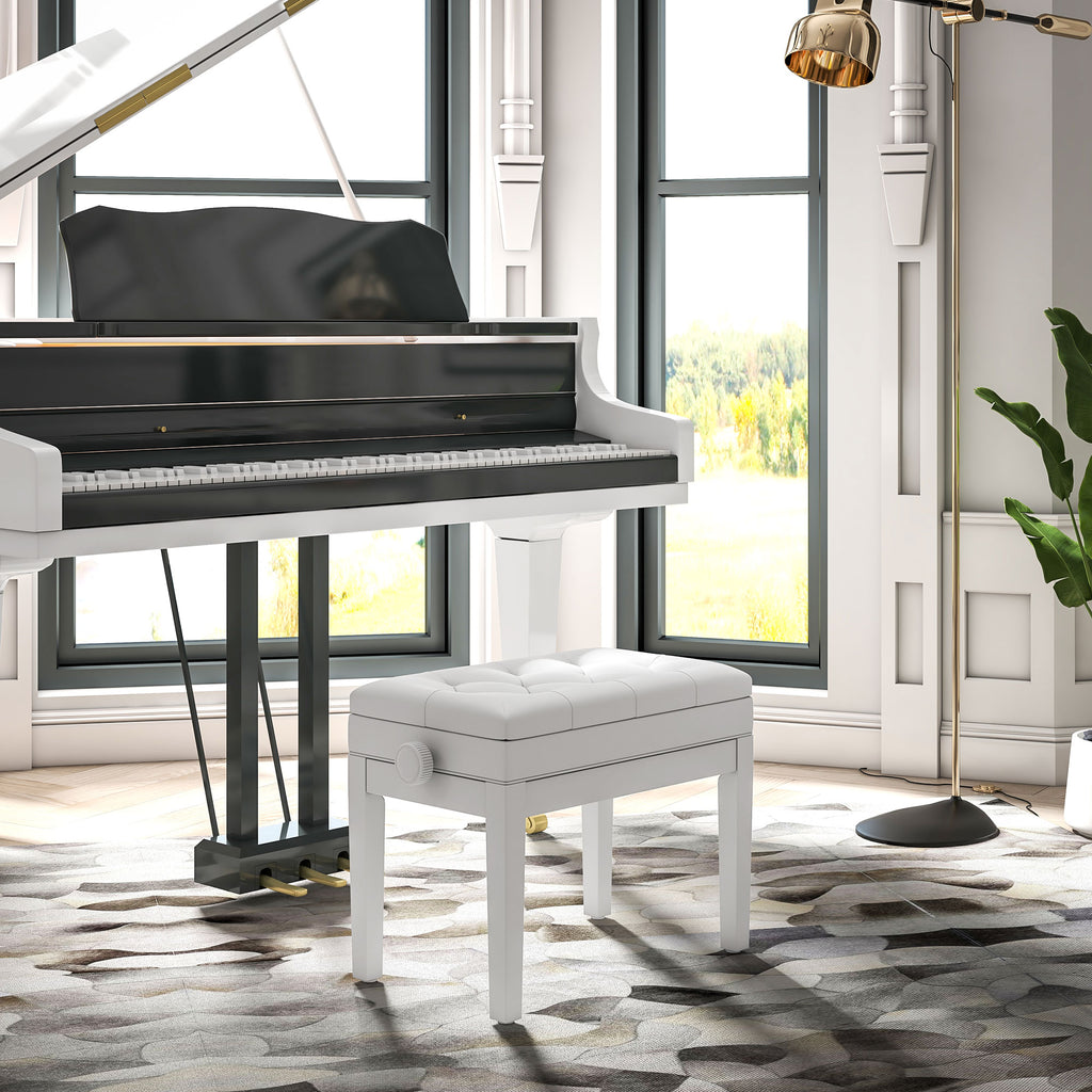 Klavierbank Höhenverstellbar mit Stauraum 54,5x33x48-58cm Weiß