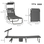 Set of Two Folding Sun Loungers, with Adjustable Backs and Sun Canopies - Grey