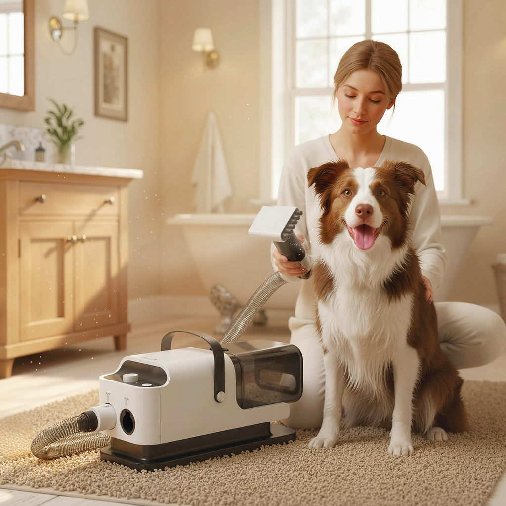 Hundeschermaschine mit Staubsauger Leise Hundehaarschermaschine Weiß
