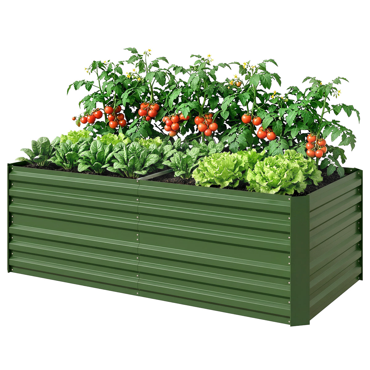 Raised Beds for Garden, Galvanised Steel Outdoor Planters with Multi-reinforced Rods, 180 x 90 x 59 cm, Green