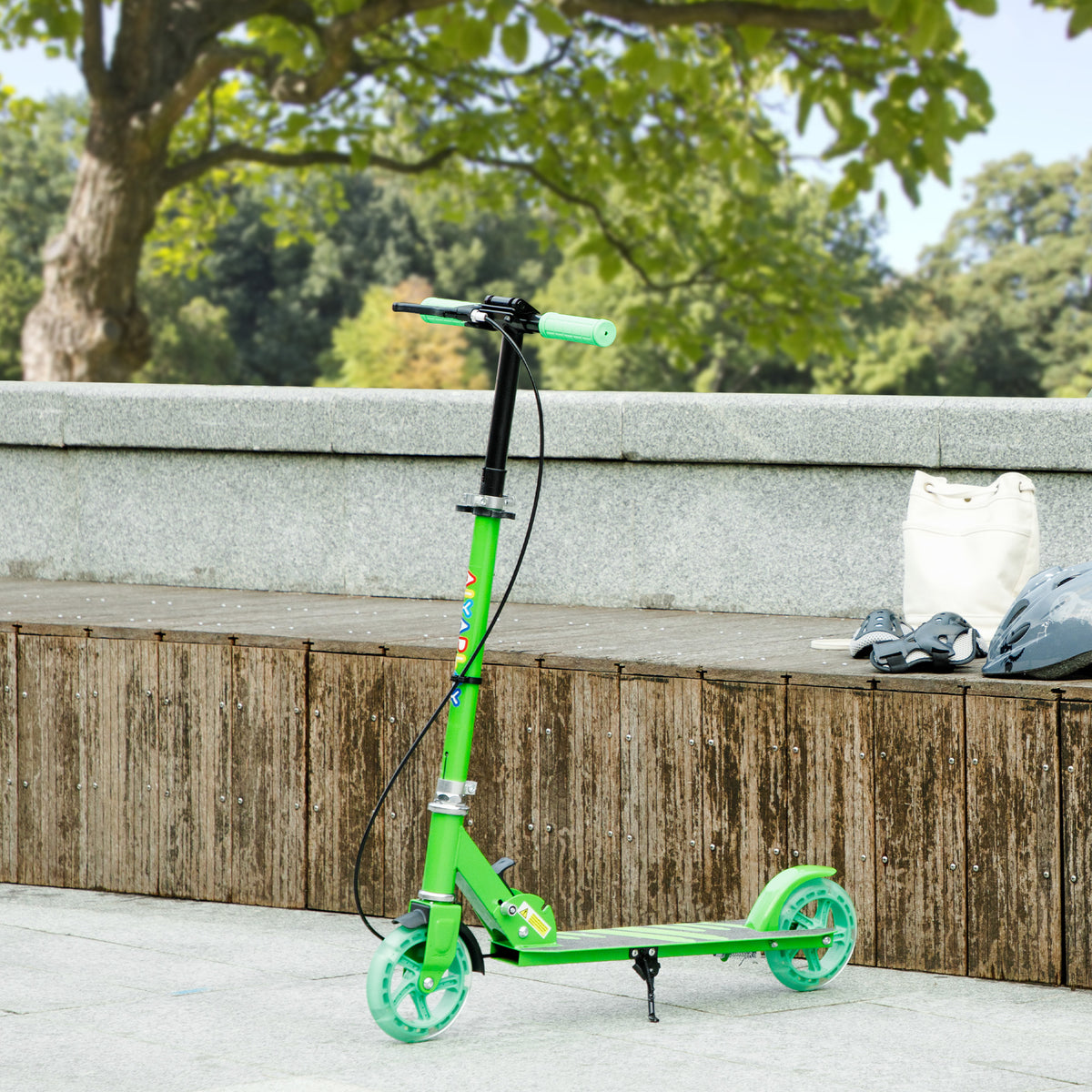 Kinderroller, Doppelte Bremsen, Metallrahmen, Fußstütze, faltbar, 3-8 Jahre, Grün