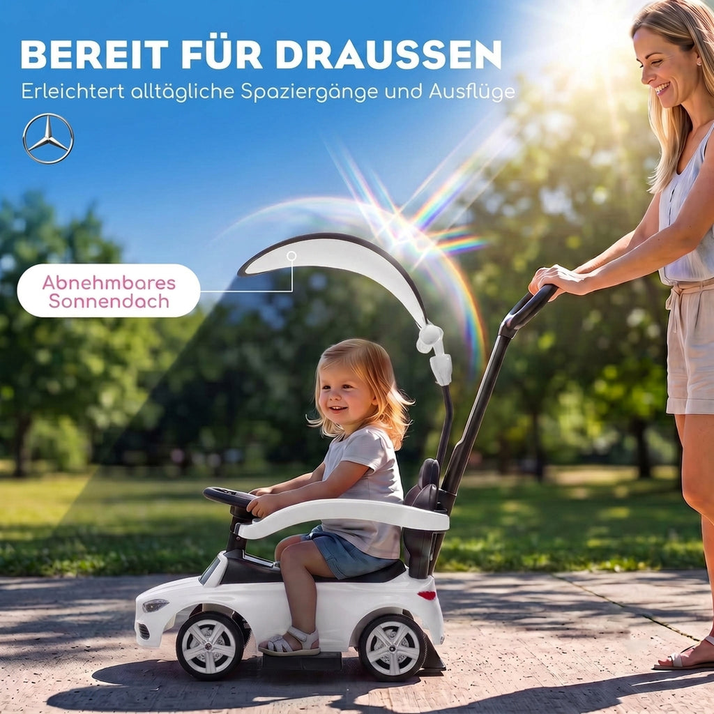 3-in-1 Rutschauto mit Schiebstange Mercedes-Benz Weiß