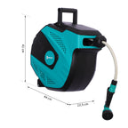 15m Garden Hose Reel Wall Mounted Auto Rewind with 7 Patterns Spray Nozzle, Includes Wall Fixings