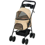 Hundewagen Hundebuggy, klappbar, 2 Sicherheitsleinen, 2 Becherhalter, 67 x 45 x 96 cm, Khaki