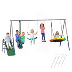 5 in 1 Schaukelgestell mit Rutsche höhenverstellbar Schaukelgerüst mit Nestschaukel 382x196 x203 cm Mehrfarbig