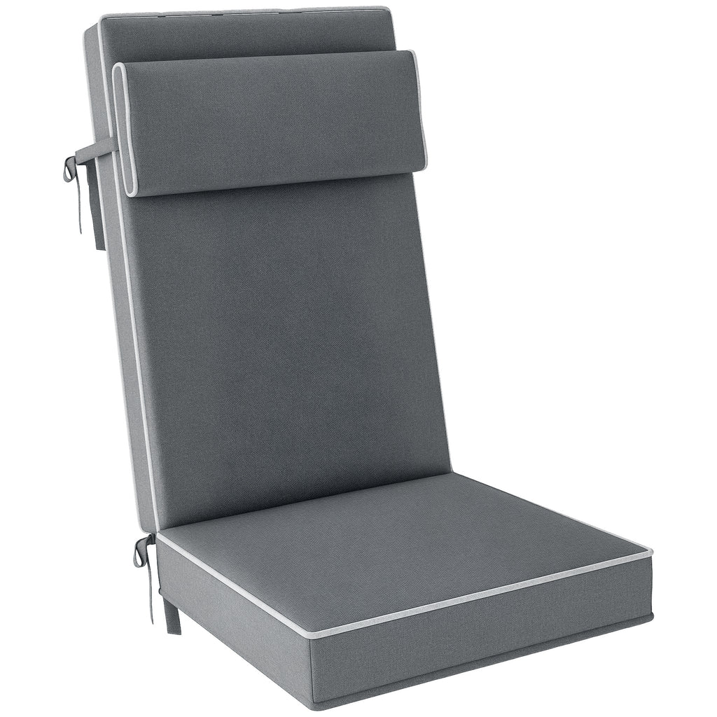 Sitzkissen 120 x 47 x 9,5 cm wasserabweisend Stuhlkissen mit B?ndern, Kopfst¨¹tze, UPF50+ Dunkelgrau