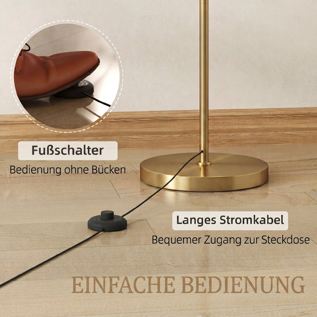 LED Stehlampe Stufenlos Dimmbar mit Fußschalter Timer Gold