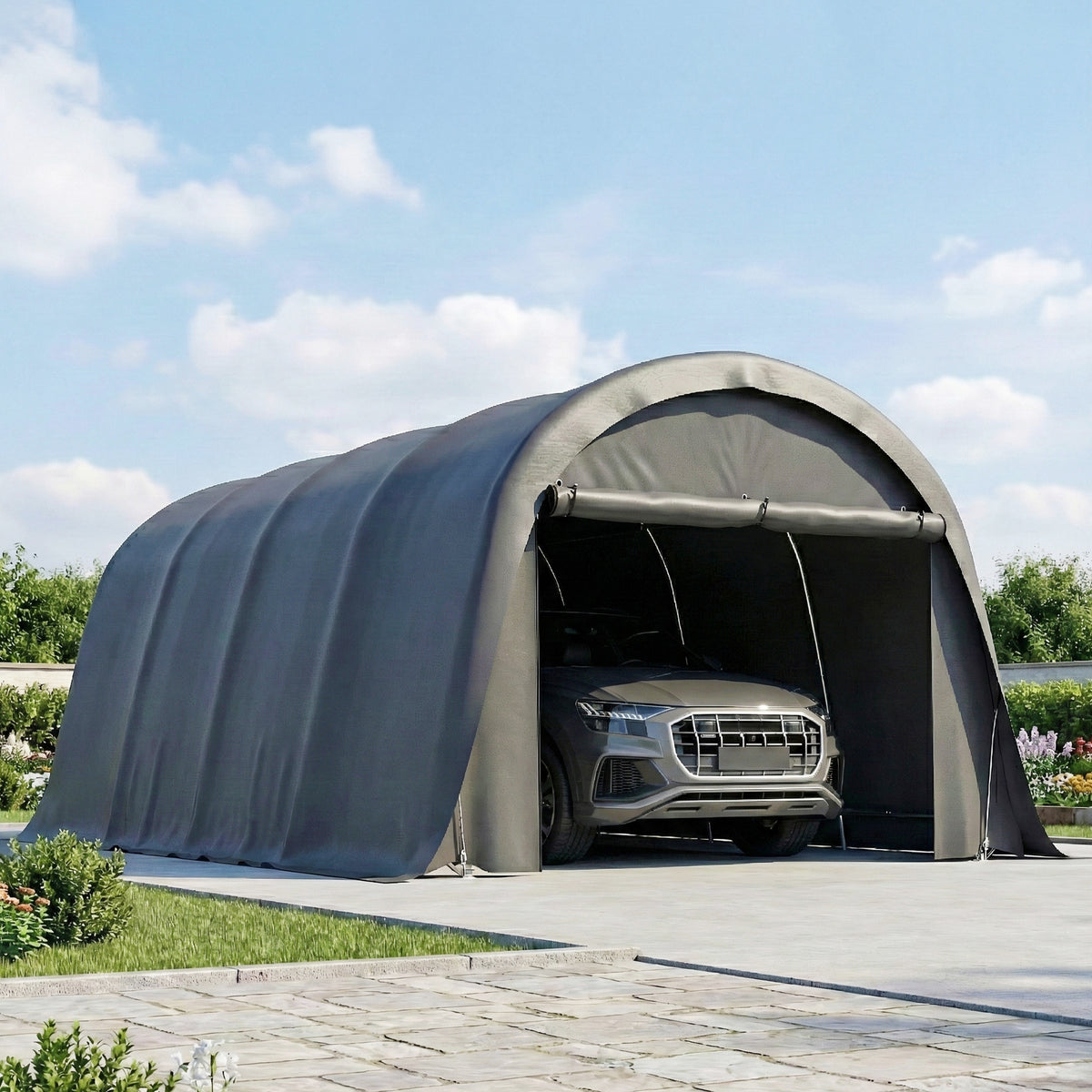 Carport Zeltgarage 3x6m Winterfest Wasserdichtes Lagerzelt mit abnehmbaren Seitenwänden großer Rolltor, UPF50+