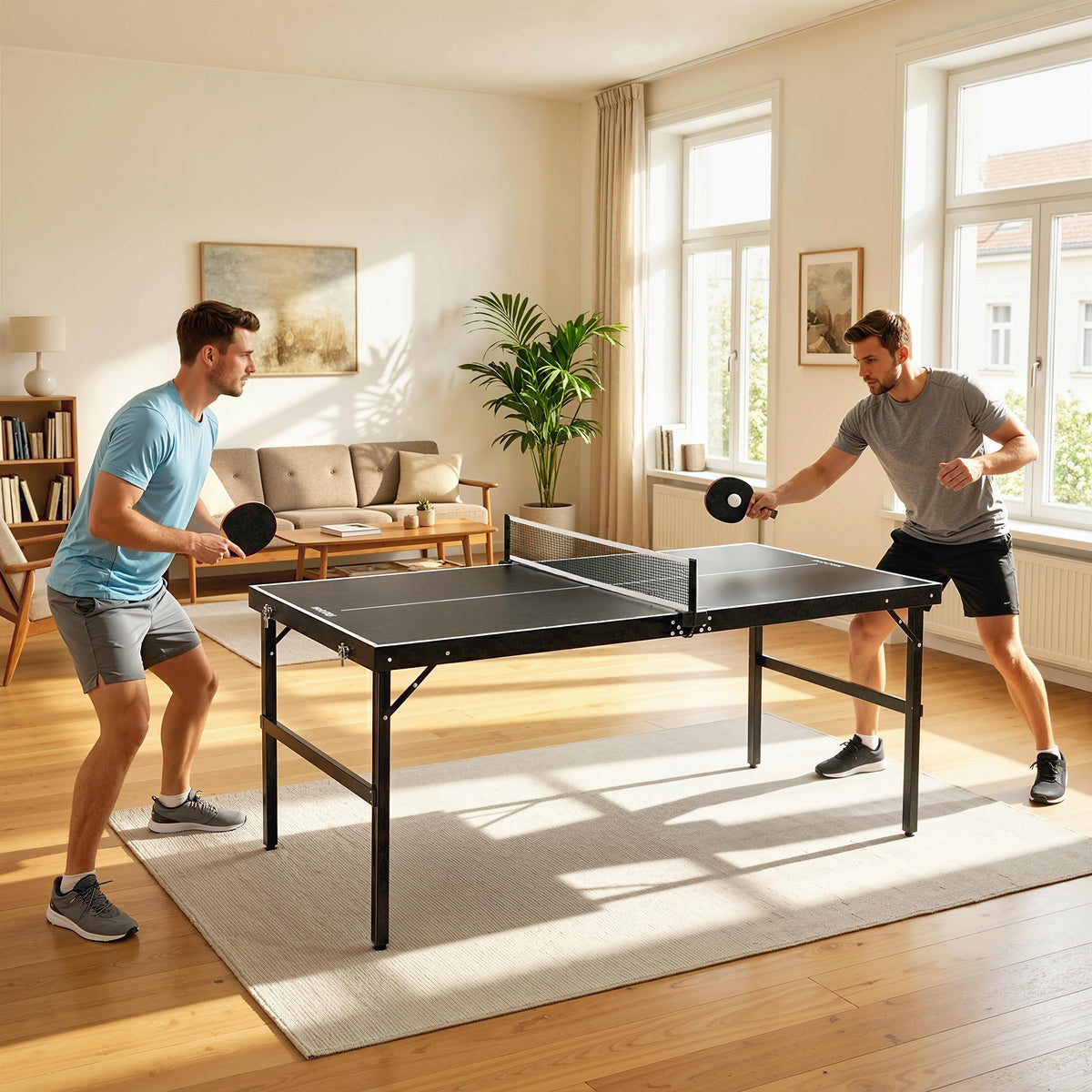 Tischtennisset, faltbar, Schloss und Griff, Aluminiumrahmen, 152x76x72 cm, Schwarz