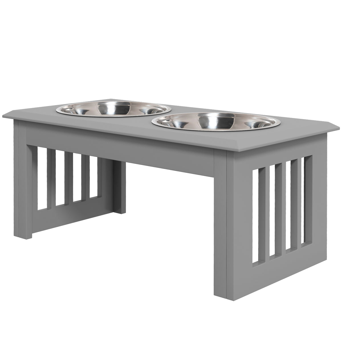 Raised Dog Feeding Bowls with Stand, Stainless Steel for Medium Dog, 58L x 31W x 25H cm - Grey
