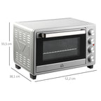 Mini Backofen 32L 100 °C-230 °C 1600 W Mini Ofen mit Backblech Krümelblech Grillrost und 3 Kochmodi Pizzaofen mit Timer Backblech-Griff Edelstahl Silber