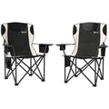 Set of 2 Folding Camping Chairs, Padded Camping Chairs with Adjustable Armrests, Portable & Lightweight Folding Camp Chair with Cooler Bag, Cup Holder and Side Pockets, Black