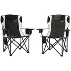 Set of 2 Folding Camping Chairs, Padded Camping Chairs with Adjustable Armrests, Portable & Lightweight Folding Camp Chair with Cooler Bag, Cup Holder and Side Pockets, Black