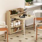 Kitchen Table, Folding Dining Table, with 4-Tier Shelves, Modern Drop-Leaf Table, Oak Wood Effect
