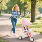 5 in 1 Kids Trike with Adjustable Backrest, Toddler Tricycle with Push Handlebar, Adjustable Backrest, Pink