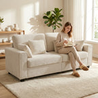 Beiges 3-Sitzer-Sofa mit Raindrop-Samtbezug, tiefem Sitz, Federkissen, breiten Armlehnen und 4 Kissen