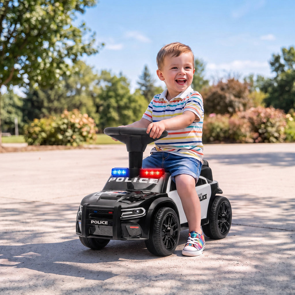 Rutschauto Kinder Polizei Rutschfahrzeug mit Musik Licht Anti-Kipp-Schutz & Stauraum unter dem Sitz 18-36 Monate Schwarz