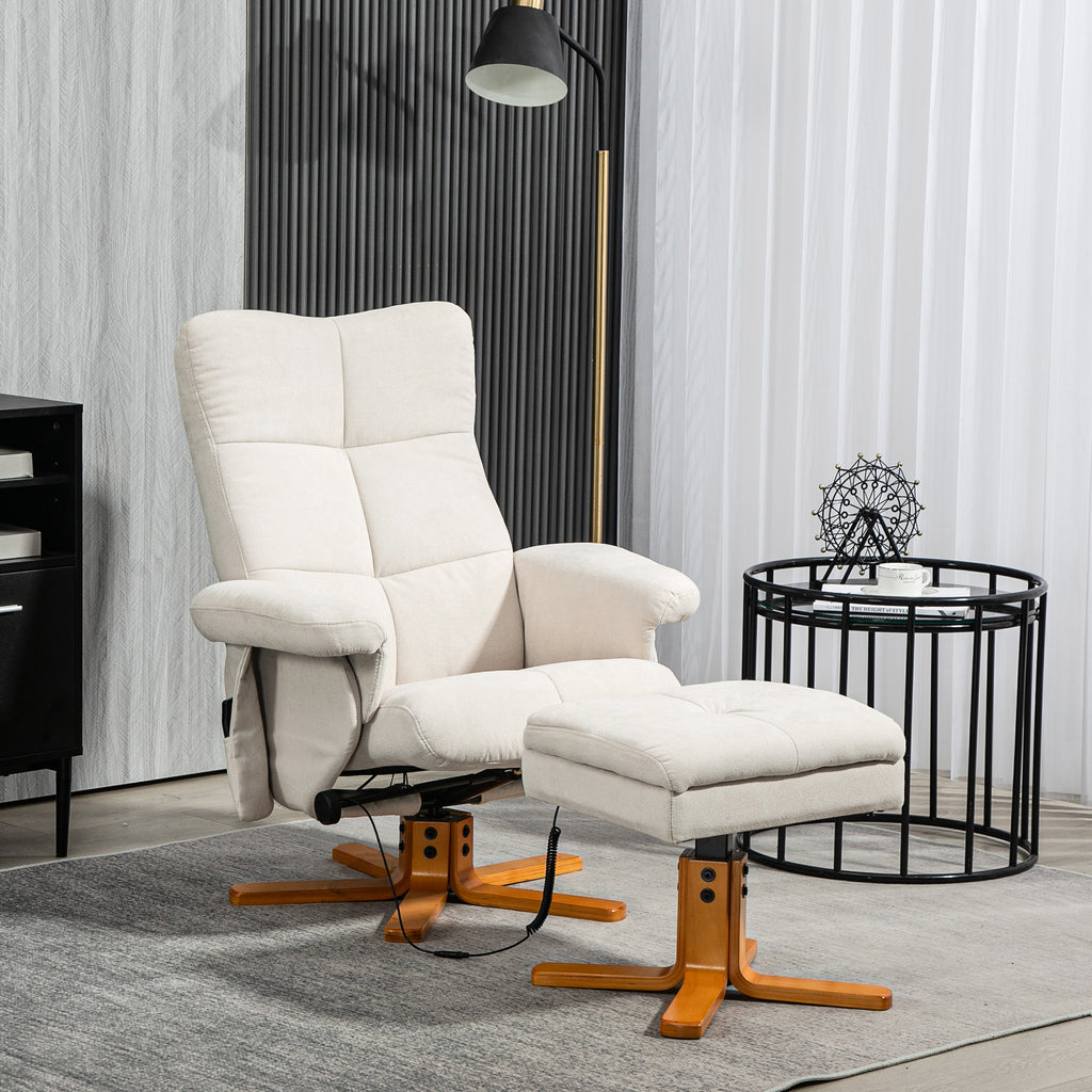 Massagesessel mit Liegefunktion und Fu?hocker, 145¡ã-Neigung, Polyester, 80 x 86 x 99 cm, Cremewei?