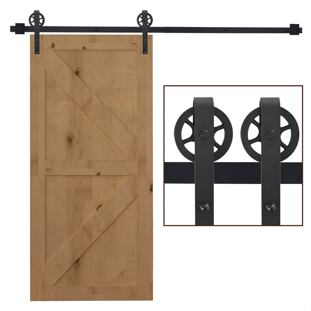 Gleitschienen-Bausatz für Schiebetür, rustikales Design, Karbonstahl, 200x4x0,6 cm, bis 90 kg, Schwarz