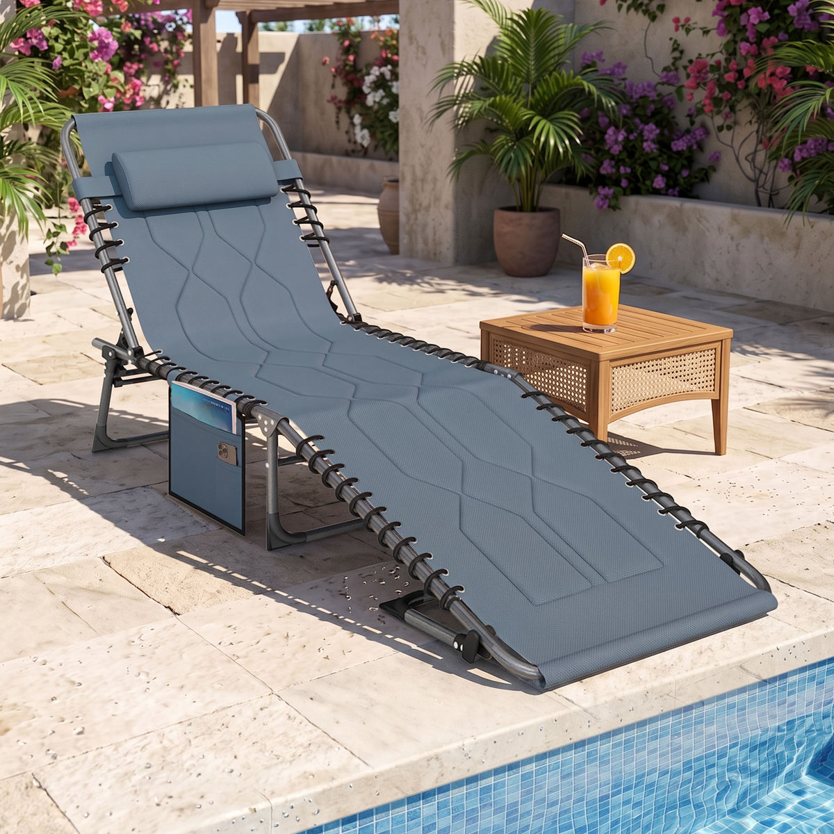 Sonnenliege, Faltbare Gartenliege, Klappliege mit Kissen, 5-stufige R¨¹ckenlehne, Oxfordstoff, 188 x 57 x 30 cm, Grau