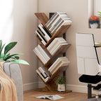 Bücherregal Standregal mit 7 Ebenen Schmal Regal im Baumform für Büro, Rustikal Braun