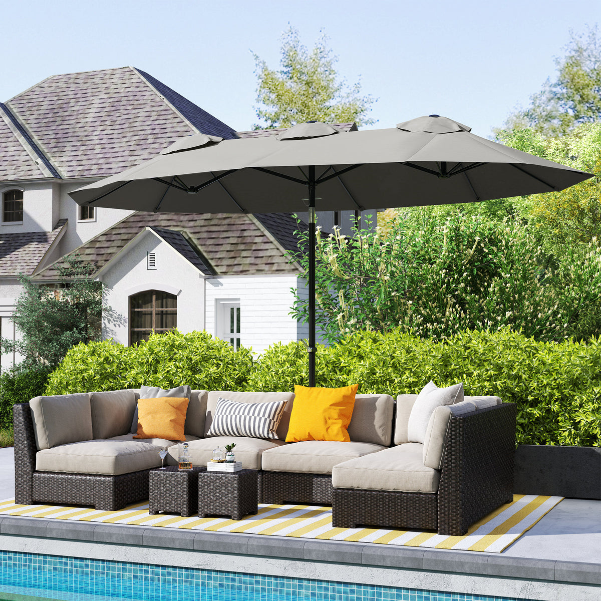 Sonnenschirm, Gartenschirm, neigbar, mit Handkurbel, Winddach, Polyester+Stahl, grau, 295 x 152cm