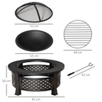 Outdoor Fire Pit, Firepit with Grill Net, Mesh Lid, Poker, for Camping, Bonfire, Picnic, Bronze Tone