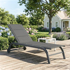 Sonnenliege Atmungsaktive Gartenliege mit 6-fach Verstellbar Rückenlehne Rädern Aluminiumrahmen Dunkelgrau