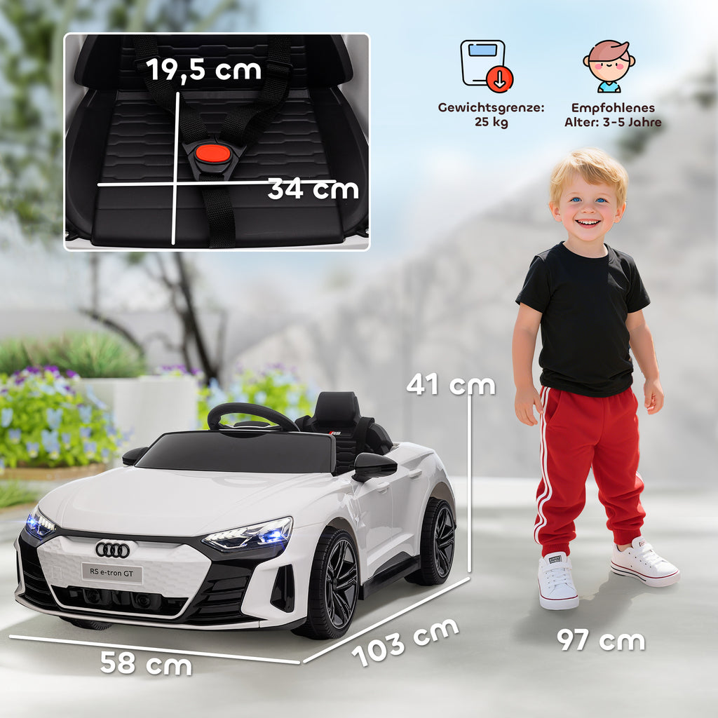 Kinder-Elektroauto mit Sicherheitsgurt, Fernbedienung, Scheinwerfern, Musikfunktion, wei?, 103 x 58 x 41cm