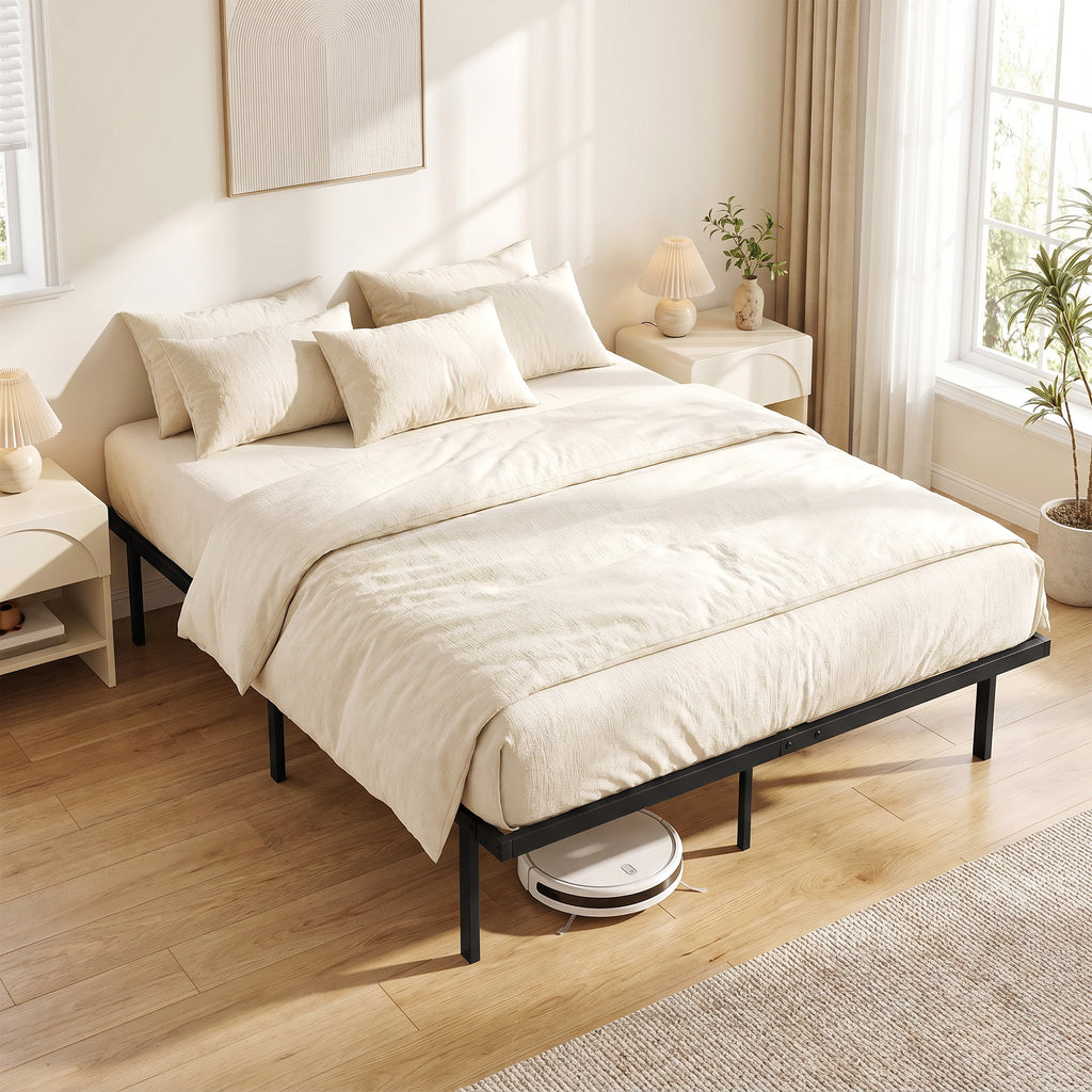 Bettgestell, 140 x 200 cm Metallbett mit Stauraum unter dem Bett, Metallgestell mit Lattenrost, kein Boxspring nötig