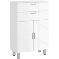 Badezimmerschrank, Badkommode, 2 Schubladen, verstellbares Regal, Holz, Weiß