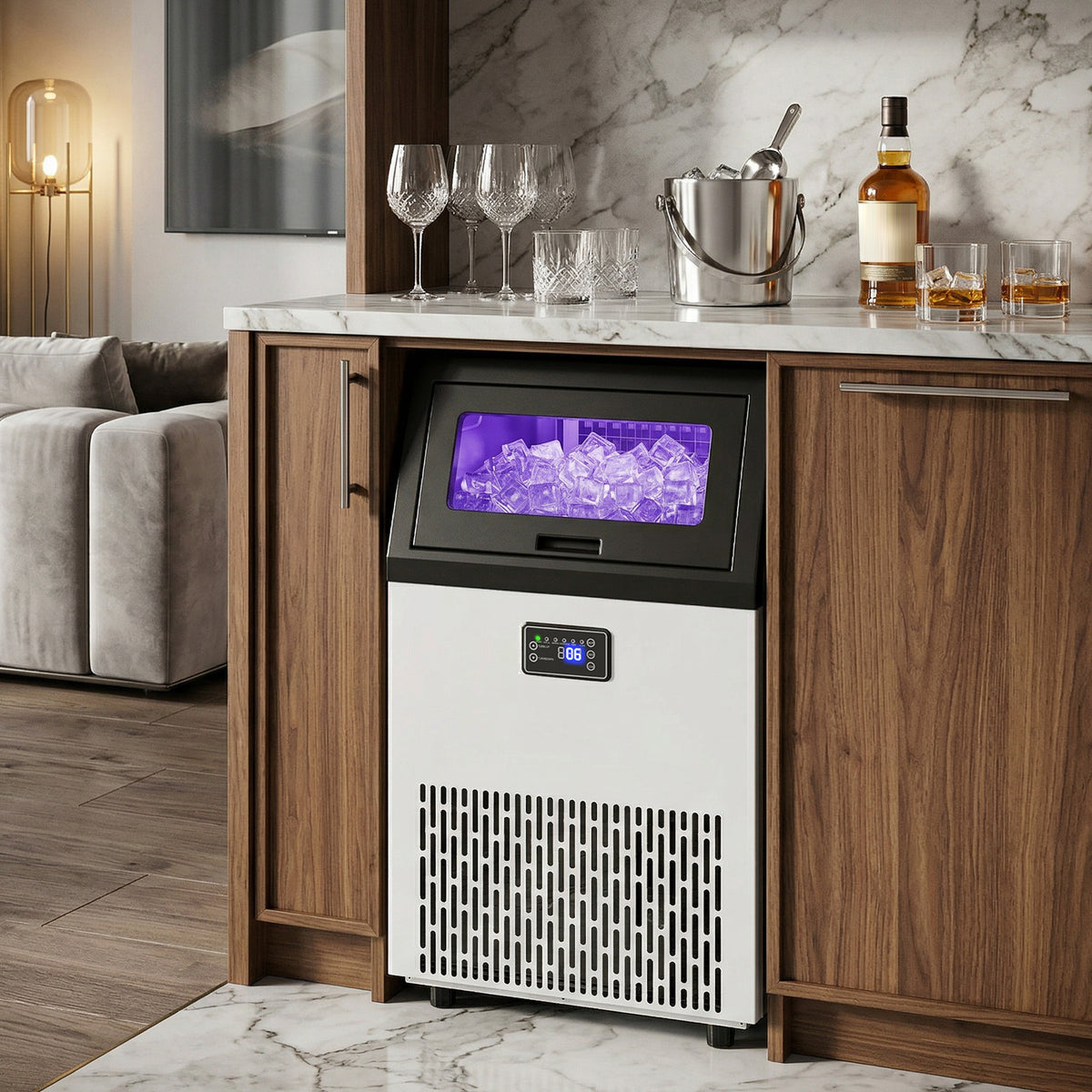 Gewerbliche Eiswürfelmaschine, 55 kg/24h Edelstahl Unterbau- oder freistehende Eiswürfelmaschine mit 13 kg Speicher