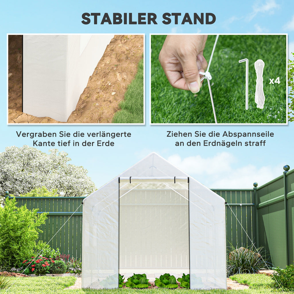 Gewächshaus 3 x 2 x 2 m Moskitonetz Spitzdach 4 Fenster Weiß
