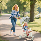 5 in 1 Kids Trike with Adjustable Backrest, Toddler Tricycle with Push Handlebar, Adjustable Backrest, Cream White