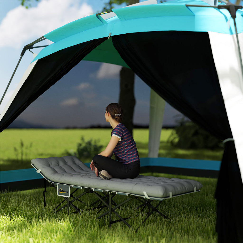 68cm Wide Folding Bed, Camping Cot for Adults with Mattress, Carry Bag, Storage Pocket, Max Load 150kg, Light Grey