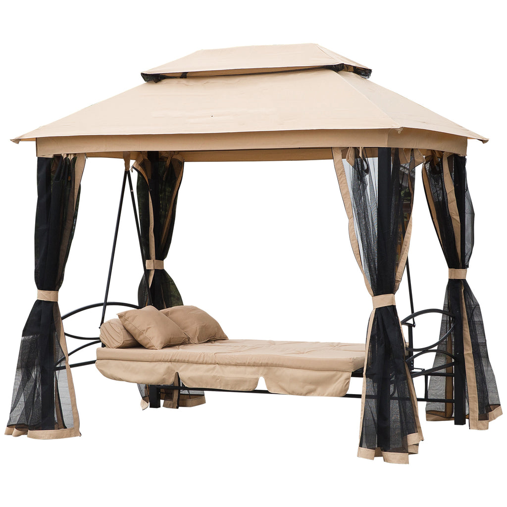 Hollywoodschaukel Gartenschaukel Schaukel mit Seitenwänden 3-Sitzer Beige 256 x 172 x 248 cm